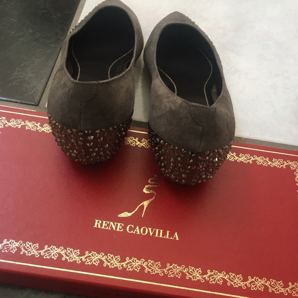 NIB Rene Caovilla Crystal Point Toe Suede Flat - Picture 2 of 8
